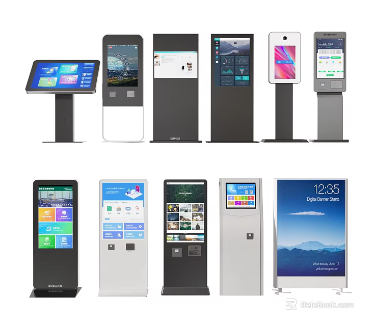 Public Facilities Featuring Diverse Self Service Kiosks With Touchscreen Displays And Functional Interfaces 3d model