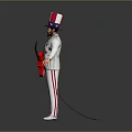 American Flag Hat Performer In Star Patterned Outfit With Red Guitar Standing Pose 3d model