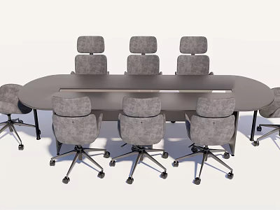 Large Conference Table With Gray Upholstered Rolling Chairs For Office Meeting Room 3d model