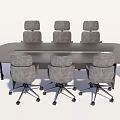 Large Conference Table With Gray Upholstered Rolling Chairs For Office Meeting Room