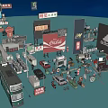 City Public Facilities With Double Decker Buses Billboards And Store Signs