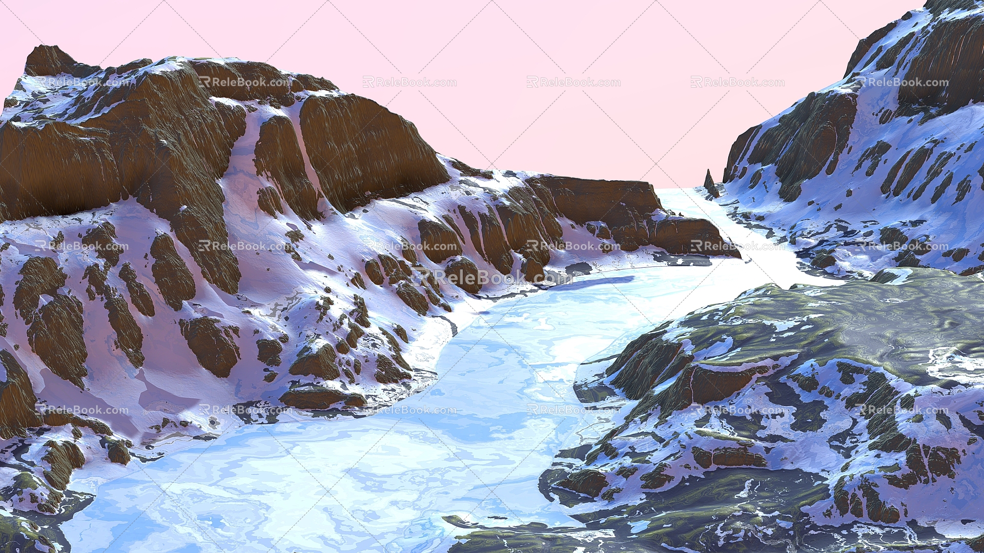 Frozen Rivers Rivers Glacier Creek Plateau Arctic Mountains Canyon Valley Mountains Lakes 3d model