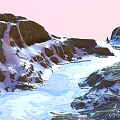 Scenic Snowy Mountain River Landscape With Rocky Banks And Clear Water