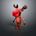 Cartoon Moose Character with Big Red Nose and Brown Antlers in Playful Animated Design