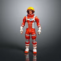 Game Movie Character In Red Spacesuit With Yellow Helmet Orange Visor And Silver Accents