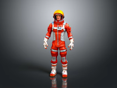 Game Movie Character In Red Spacesuit With Yellow Helmet Orange Visor And Silver Accents 3d model