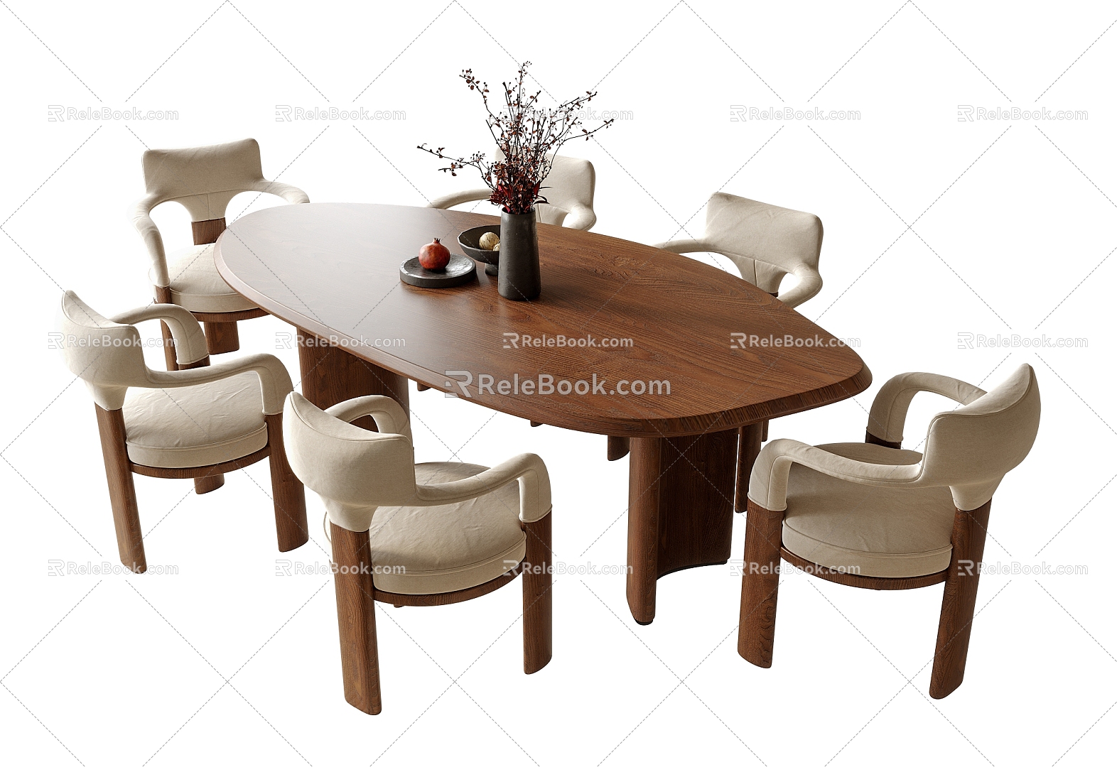 Middle Ancient Dining Table and Chair Oval Dining Table Single Chair Dining Chair 3d model