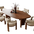 Middle Ancient Dining Table and Chair Oval Dining Table Single Chair Dining Chair 3d model