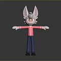 Cute Cartoon Rabbit Character With Large Ears Pink Jacket Blue Pants And Red Eyes