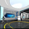 Smart Technology Exhibition Hall With Robot Display Screen And Blue Earth Design 3d model