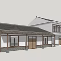 Traditional Chinese Style Boutique Guesthouse Building With Tile Roof Wooden Doors And Light Colored Walls