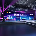 Elegant Stage Setup With Purple Pink Lighting Ceiling Decor Background Screen And Seating Area 3d model