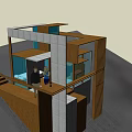 Modern Architectural Model With Wooden Concrete Structure And Glass Interior Space