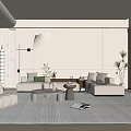 Modern Living Room Interior With Beige Walls Sofa Green Cushions Coffee Table Rug And Plants