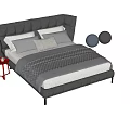Modern Double Bed With Upholstered Headboard Gray Bedding And Red Side Table 3d model