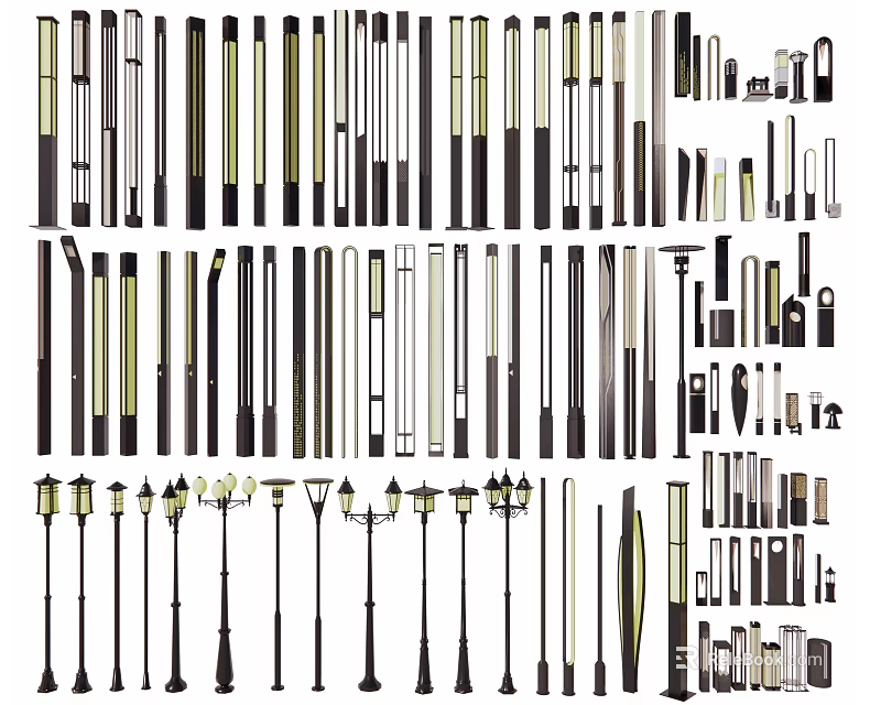 Outdoor Lights With Various Modern Styles And Metal Poles For Garden And Patio 3d model 