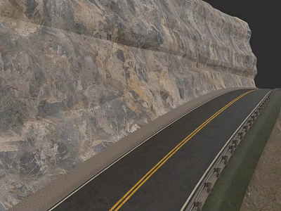 Sleek Modern Car Driving on Mountain Road with Double Yellow Lines and Guardrail 3d model