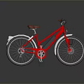 Red Modern Bicycle With Brown Seat And Front Basket For Urban Riding