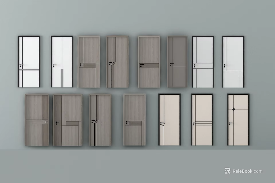 Modern Hinged Doors With Various Designs And Neutral Color Finishes 3d model 
