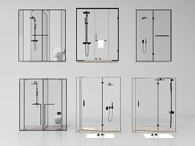 Modern Shower Head Interior Designs for Bathroom with Glass Enclosure and Various Styles 3d model