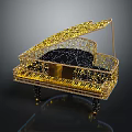 Luxurious Golden Grand Piano Decorated with Sparkling Art Materials and Intricate Black Keys