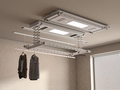 Ceiling Mounted Electric Clothes Hanger With Lights Hanging Clothes Indoors 3d model