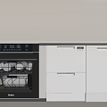 Modern Kitchen Interior Featuring Black Oven And White Dishwasher Appliances