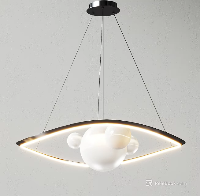 Modern Circular Chandelier With White Spherical Elements And Illuminated Ring Design 3d model