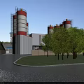 Aerial Planning of Industrial Facility With Red and White Silos and Trucks