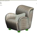 Classic Beige Striped Armchair with Curved Arms Wooden Legs and Soft Fabric