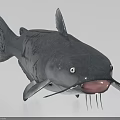 Realistic Gray Catfish With Open Mouth And Long Whiskers In 3D Render
