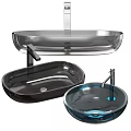 Stylish Modern Freestanding Glass Washbasin Design in Black Burgundy and Blue