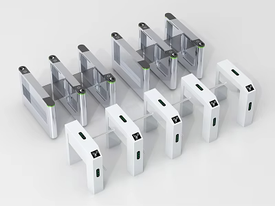 Various Types of Modern Security Turnstiles with Metal Frames and Indicators 3d model