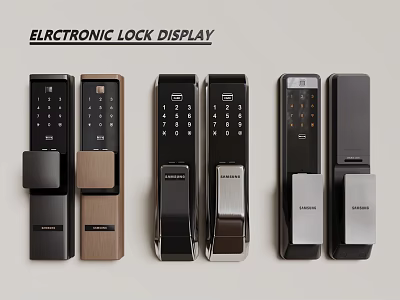 Modern Electronic Door Lock Handles Featuring Various Stylish Designs And Colors On 3d model