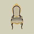 Ornate Classic Dining Chair With Gold Carved Accents And Light Patterned Upholstery
