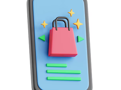 Digital Mobile Phone Screen Showing Shopping Bag Icon With Yellow Stars Green Arrows And Lines 3d model