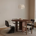 Round Wooden Dining Table With Chairs Pendant Light Plant And Area Rug