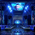 Futuristic KTV Interior Design With Blue Lighting Sofas Stage And Large Screens 3d model