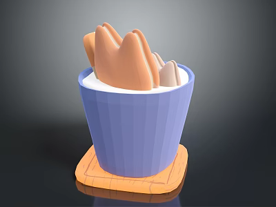 Daily Life Essentials Blue Cup With Wooden Tray Holding Biscuits And Bread Slices 3d model