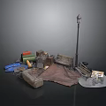 Outdoor Street Scene Elements With Street Lamp Bench Sofa Carpet And Tables