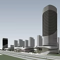 Modern Commercial Street with Contemporary Architecture High Rise Buildings Greenery and Storefronts