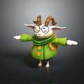 Cartoon Goat With Brown Horns Glasses Green Coat Scarf Backpack Open Arms On Dark Background