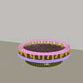 Round Brown Wooden Coffee Table With Openwork Design And Circular Base 3d model