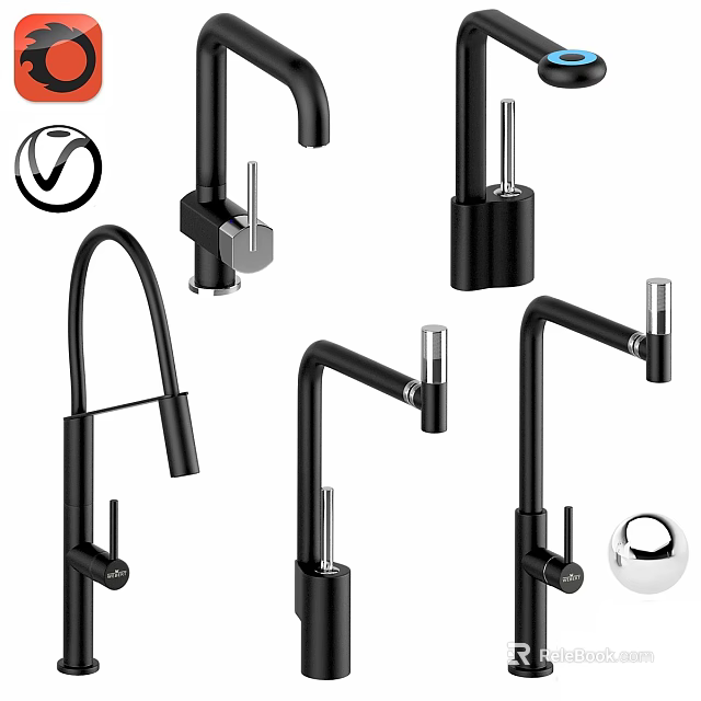 Modern Black Faucet Designs With Various Styles For Kitchen And Bathroom Use 3d model 