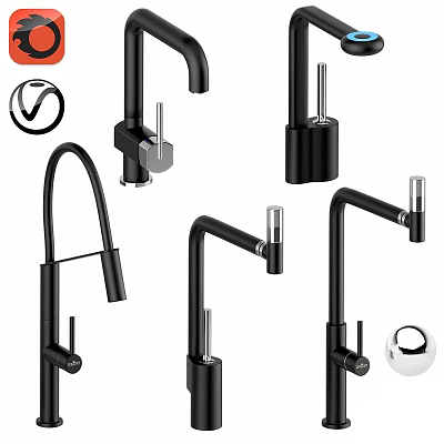 Modern Black Faucet Designs With Various Styles For Kitchen And Bathroom Use 3d model