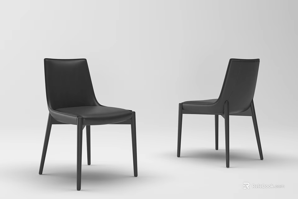 Modern Black Leather Chairs With Sleek Design And Slender Legs 3d model 