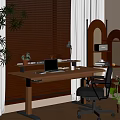 Modern Wooden Desk With Laptop Showing 214 Table Lamp Books And Black Office Chair