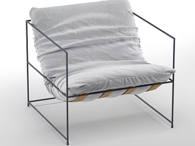 Modern Minimalist Single Sofa With Gray Fabric Cushion And Black Metal Frame Wooden Slats Design 3d model