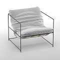 Modern Minimalist Single Sofa With Gray Fabric Cushion And Black Metal Frame Wooden Slats Design