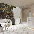 Modern Beauty Hair Salon Interior With Stylish Reception Desk And Product Shelves